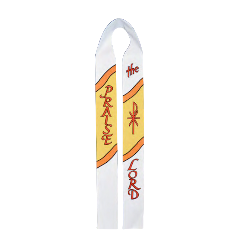 Decorative banner with 'Praise the Lord' text on a white background