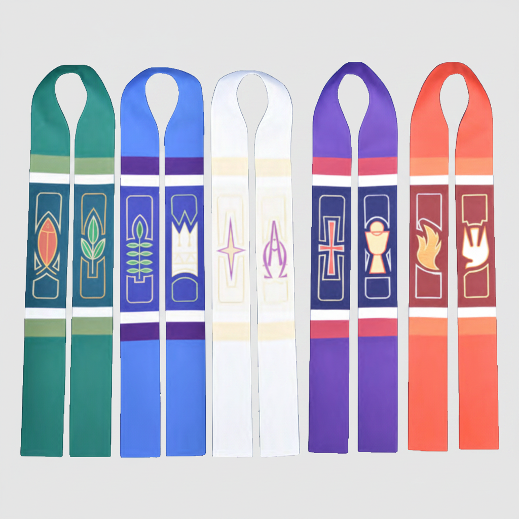 Set of colorful bookmarks with various designs on a white background