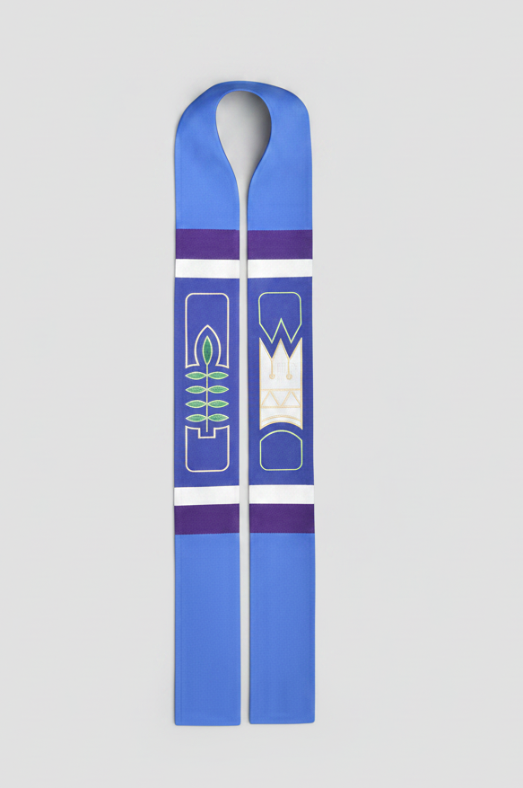 Blue bookmark with a design on a white background