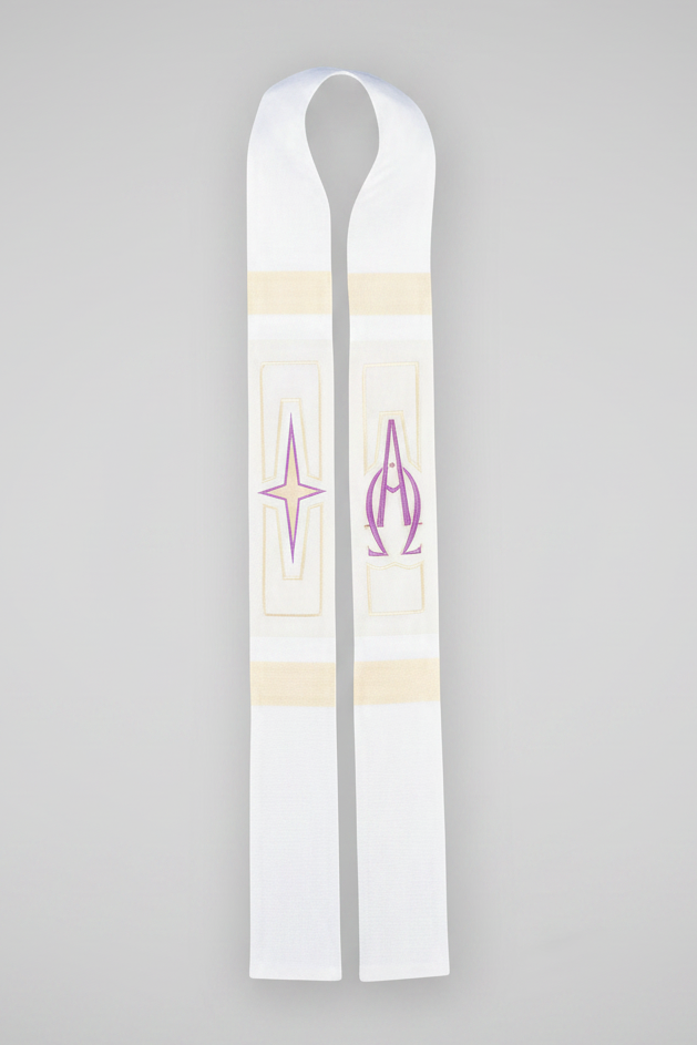 White product with a purple logo on a white background