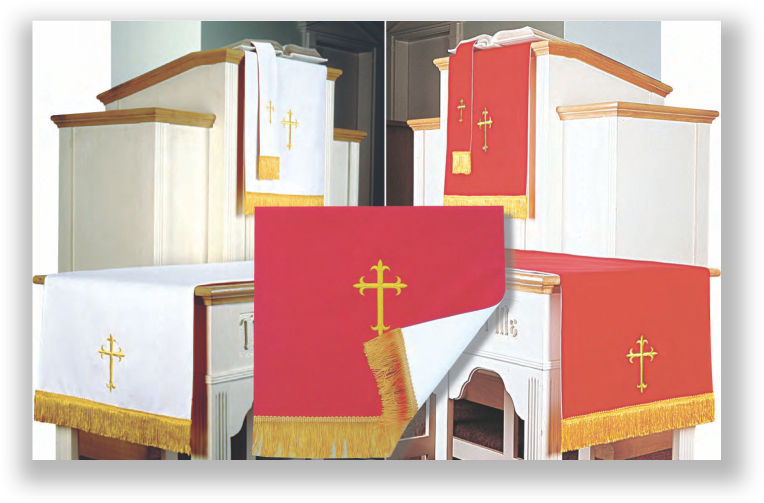 Set of church altar cloths with crosses on a white background