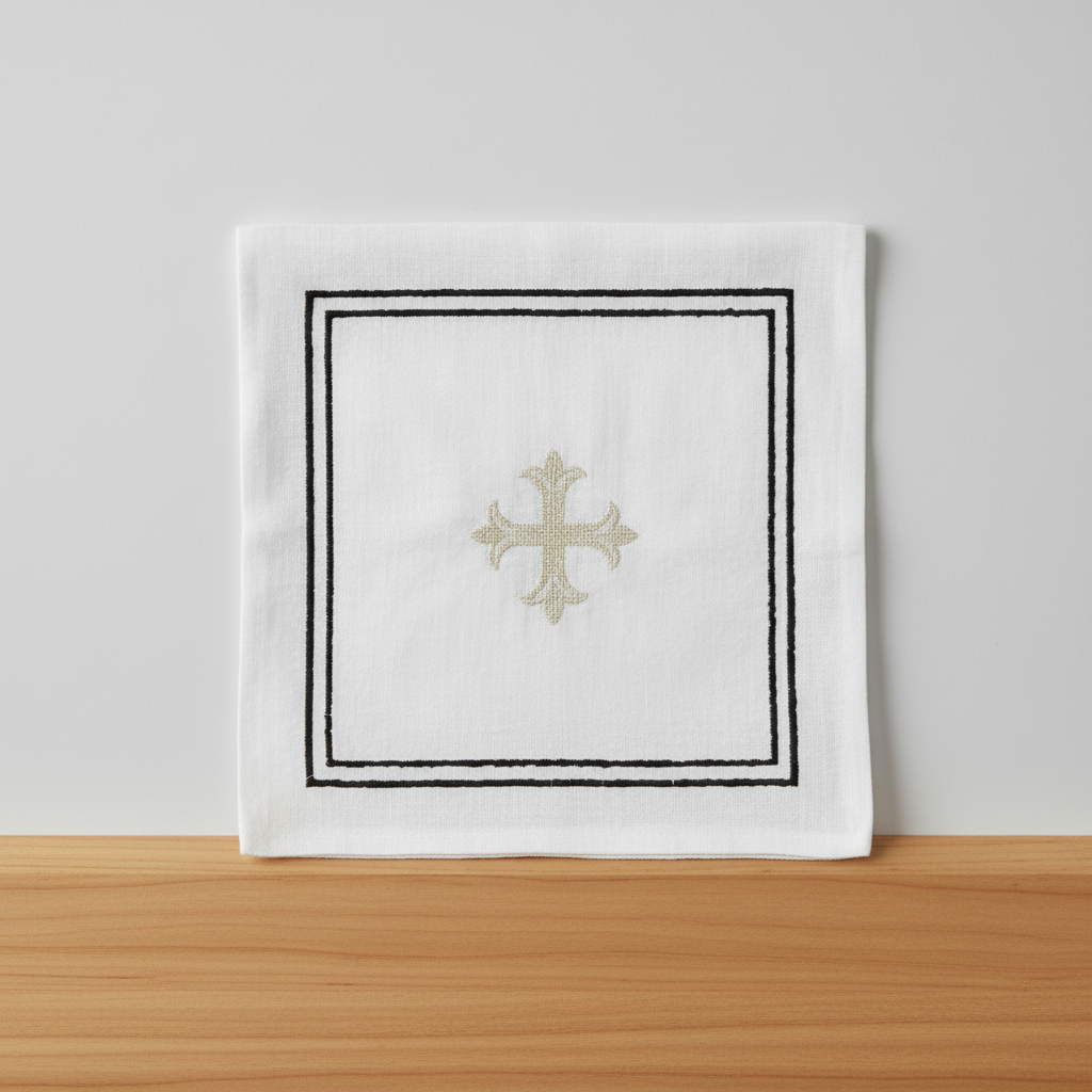 Decorative cross symbol in the center of a square frame on a white background