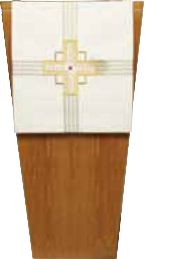 Pulpit cover with cross design on a white background