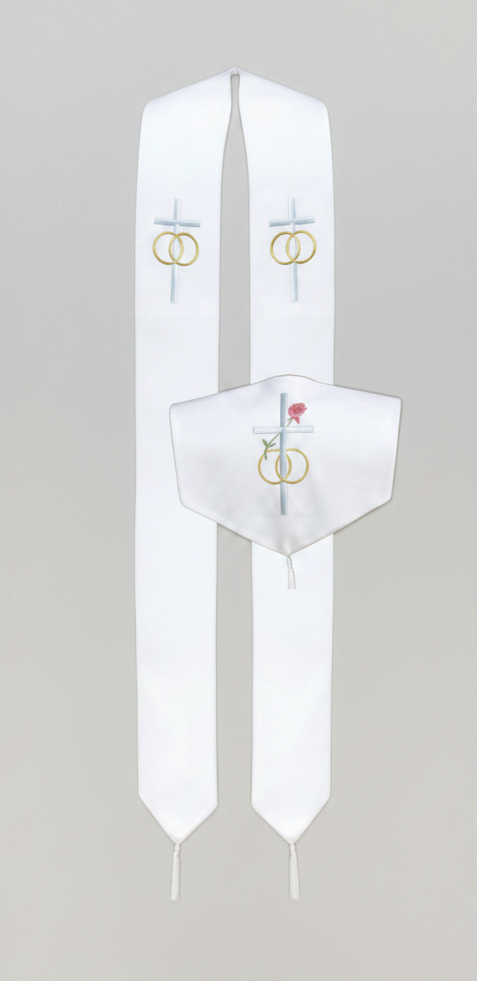 White dress with gold embroidery on a white background