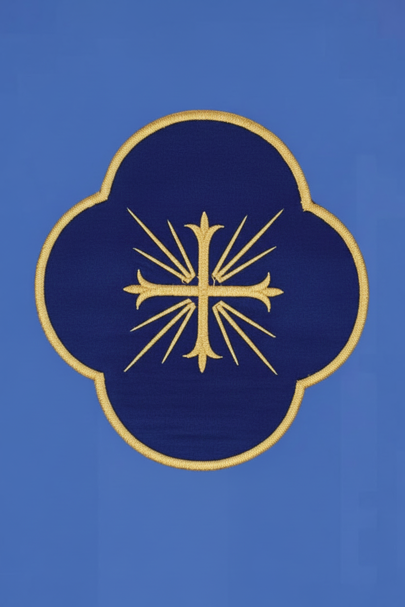 Gold cross symbol on a blue background