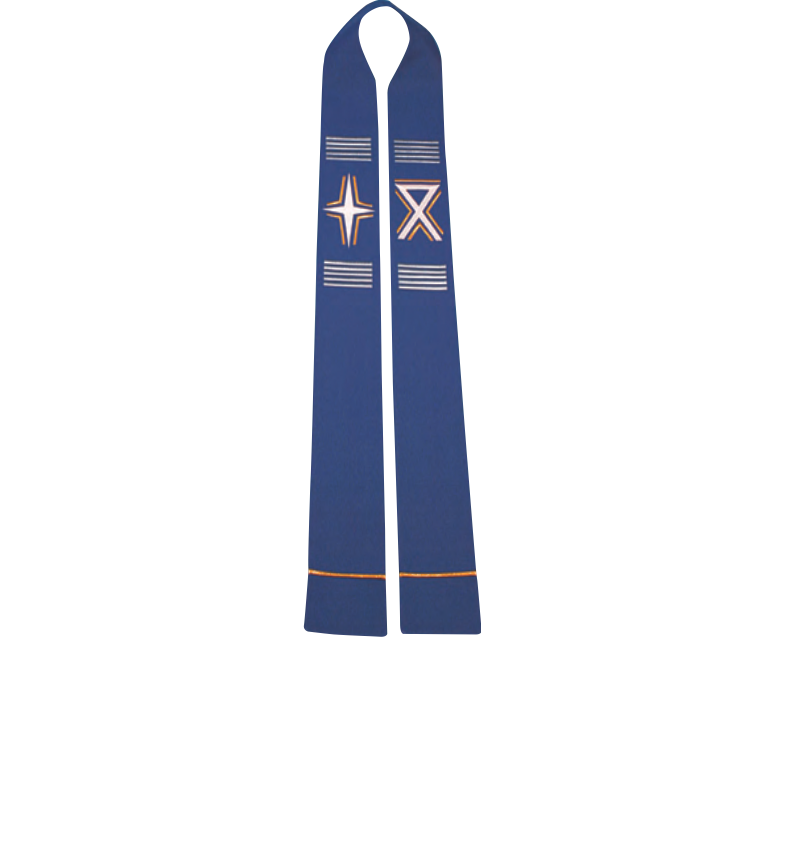 Blue stole with cross design on a white background