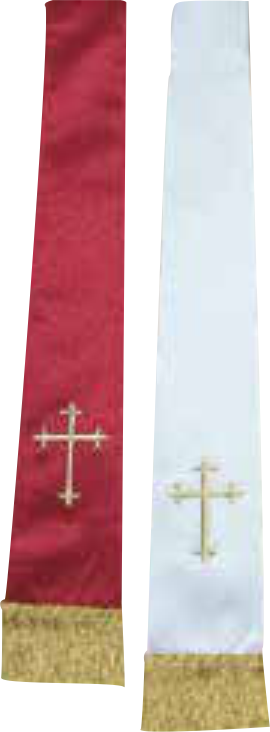 Two liturgical stoles with embroidered crosses on a white background