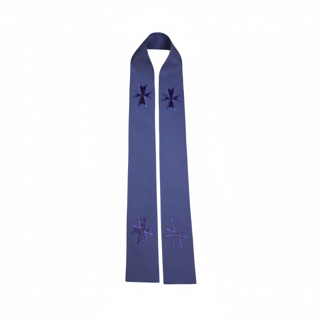 Two purple stoles with star designs on a white background