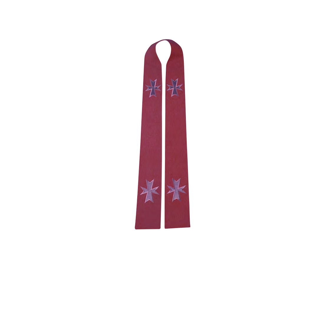 Red stole with embroidered crosses on a white background