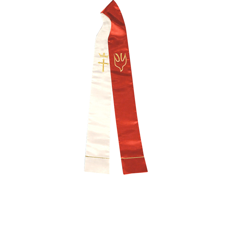 Red and white sash with a symbol on a white background