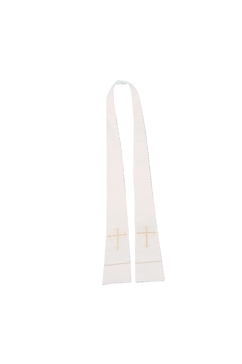 White stole with gold cross design on a white background