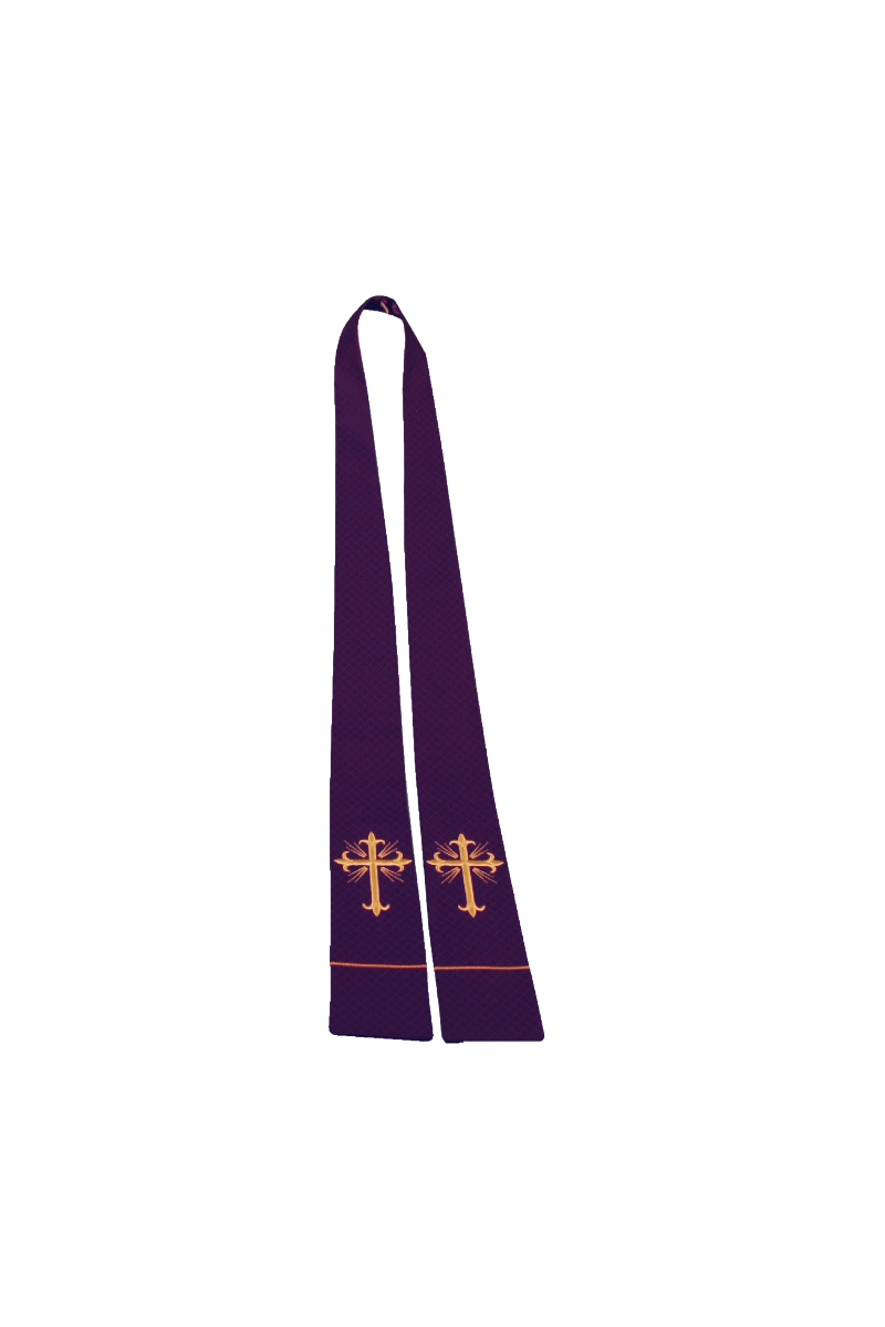 Purple stole with gold cross design on a white background