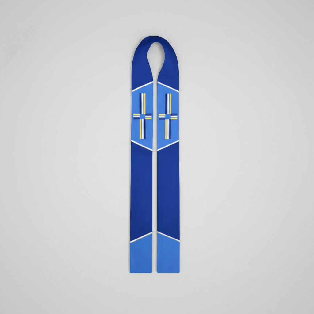 Blue ski with geometric design on a white background