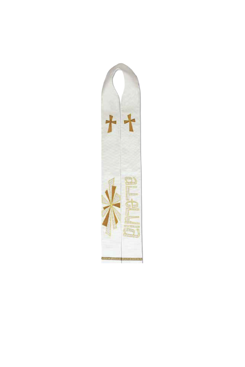 N2394 Alleluia Stole – White Cathedral & Ivory/Gold Lurex
