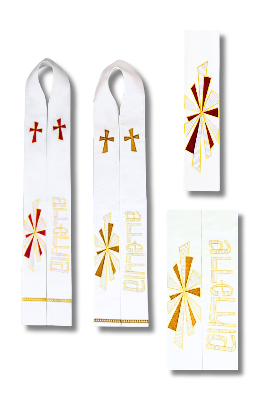 N2394 Alleluia Stole – White Cathedral & Ivory/Gold Lurex