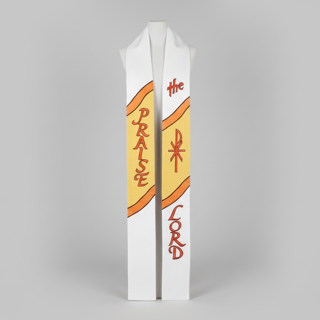 Decorative banner with 'Praise the Lord' text on a white background