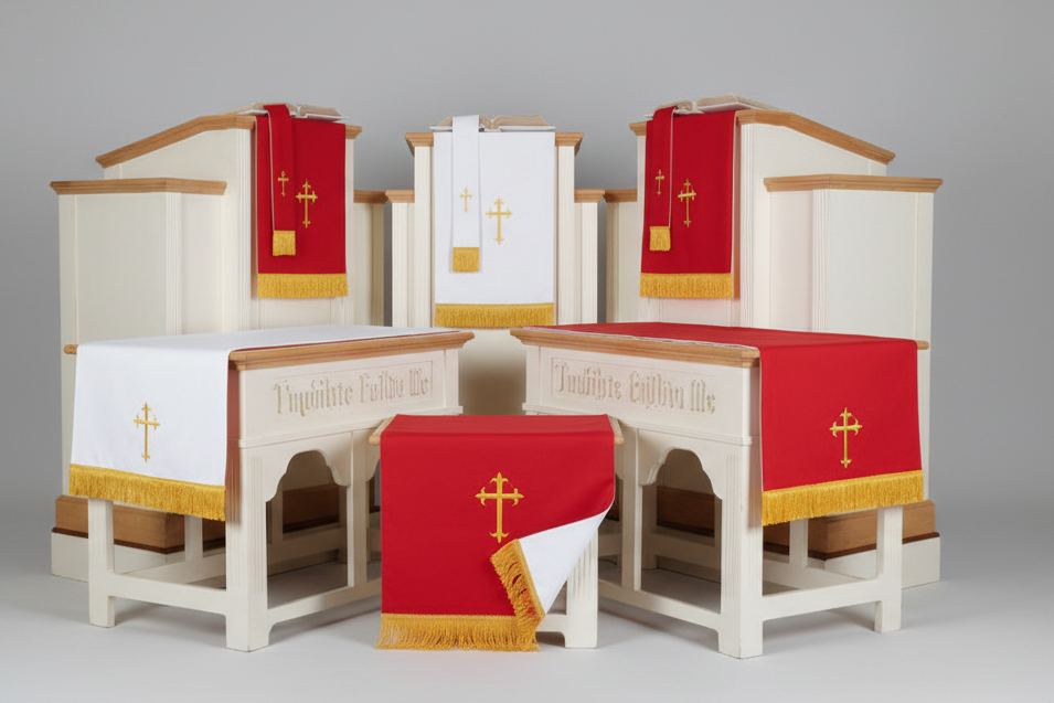 Set of church altar cloths with crosses on a white background