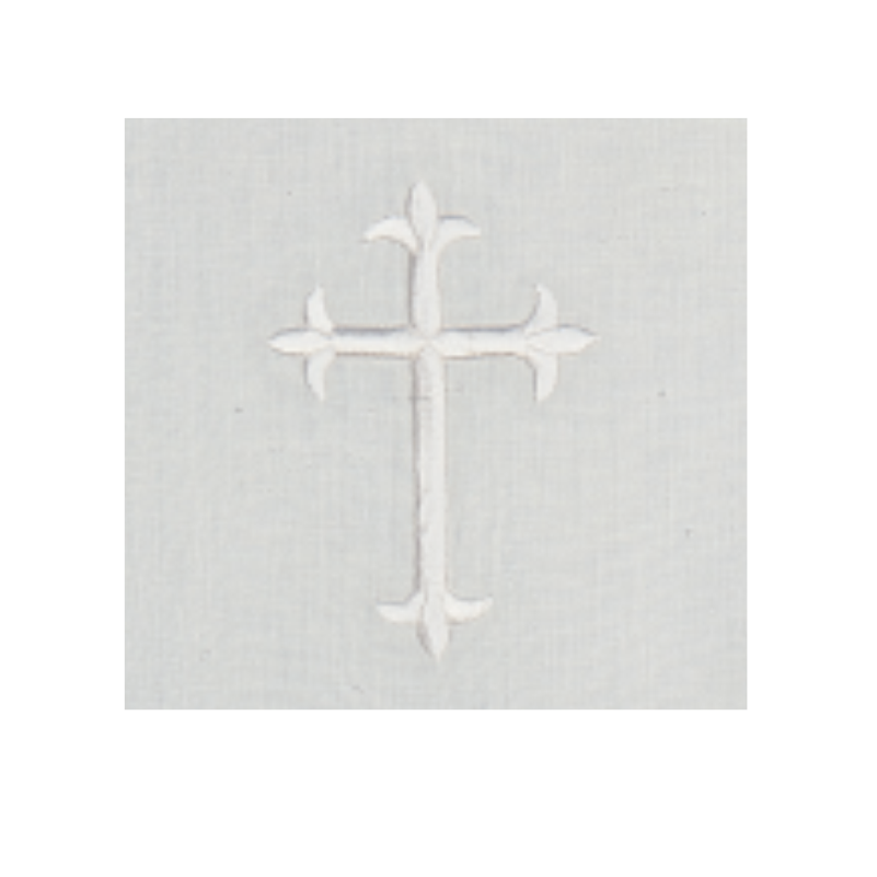 Decorative white cross on a textured gray background