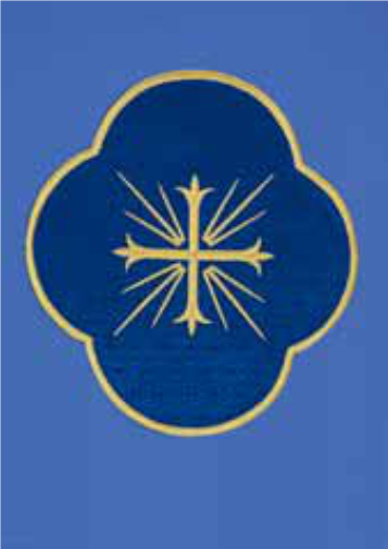 Gold cross symbol on a blue background