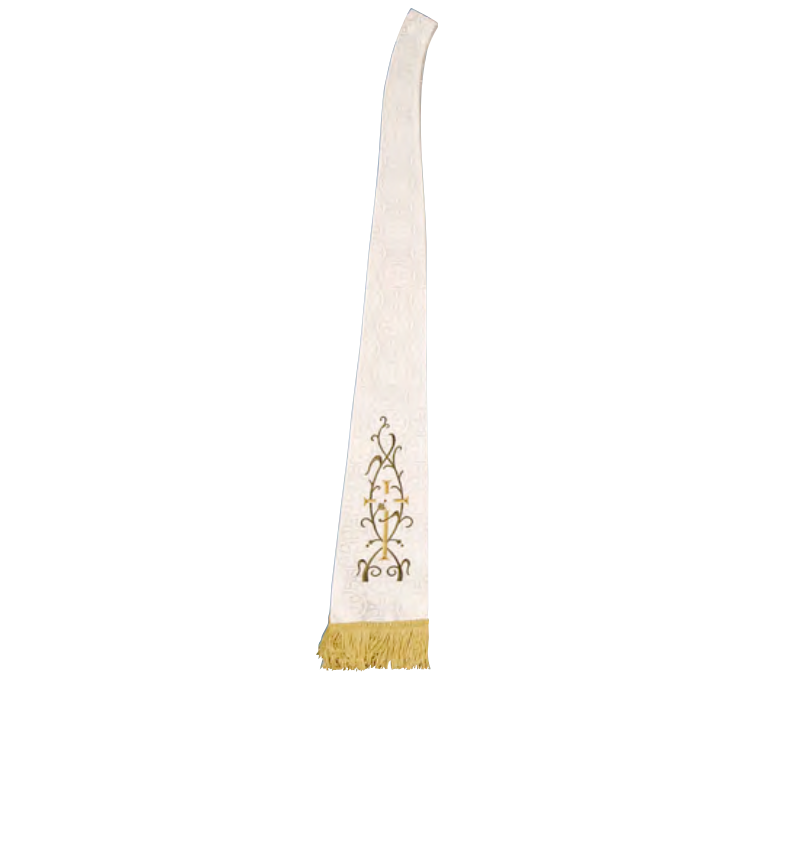White stole with gold embroidery on a white background