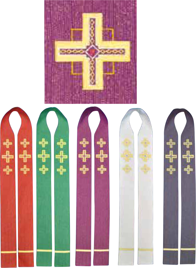 Set of liturgical stoles with crosses on a white background