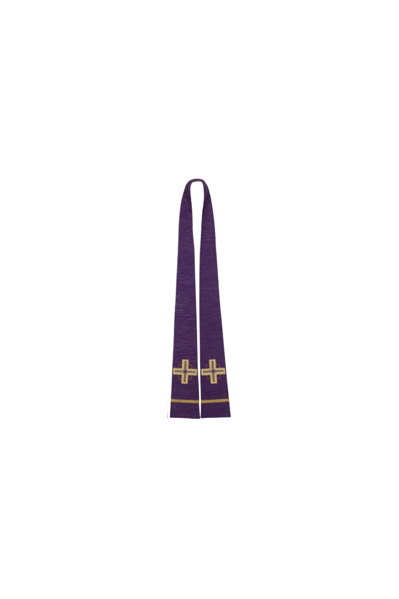 Purple stole with gold cross on a white background