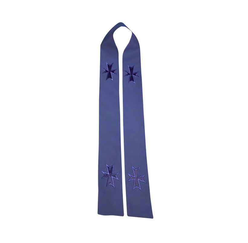 Two purple stoles with star designs on a white background