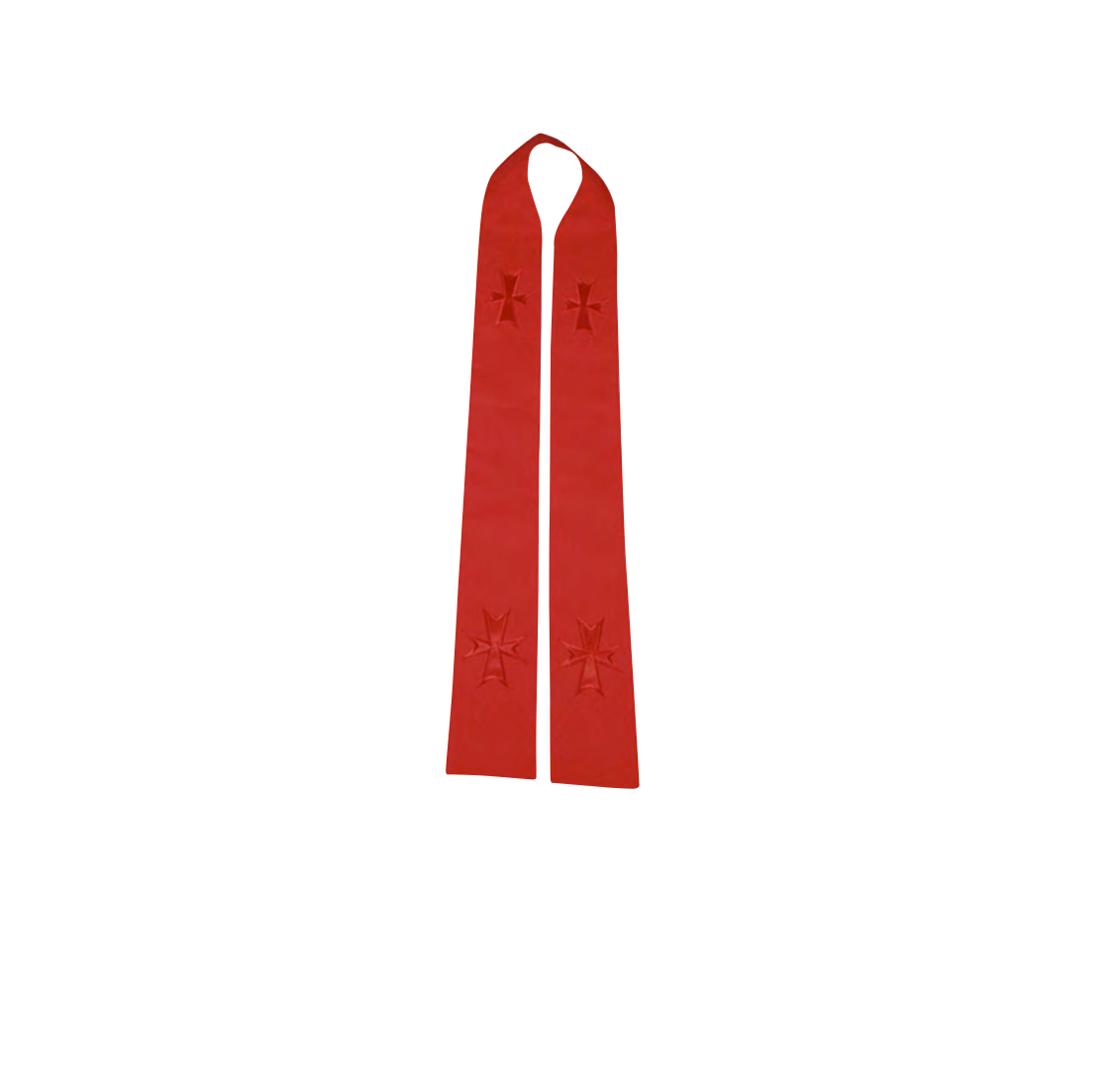 Red stole with embroidered crosses on a white background
