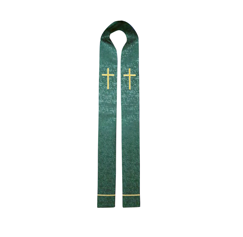 Green stole with gold crosses on a white background
