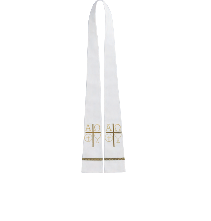 White stole with gold embroidery on a white background