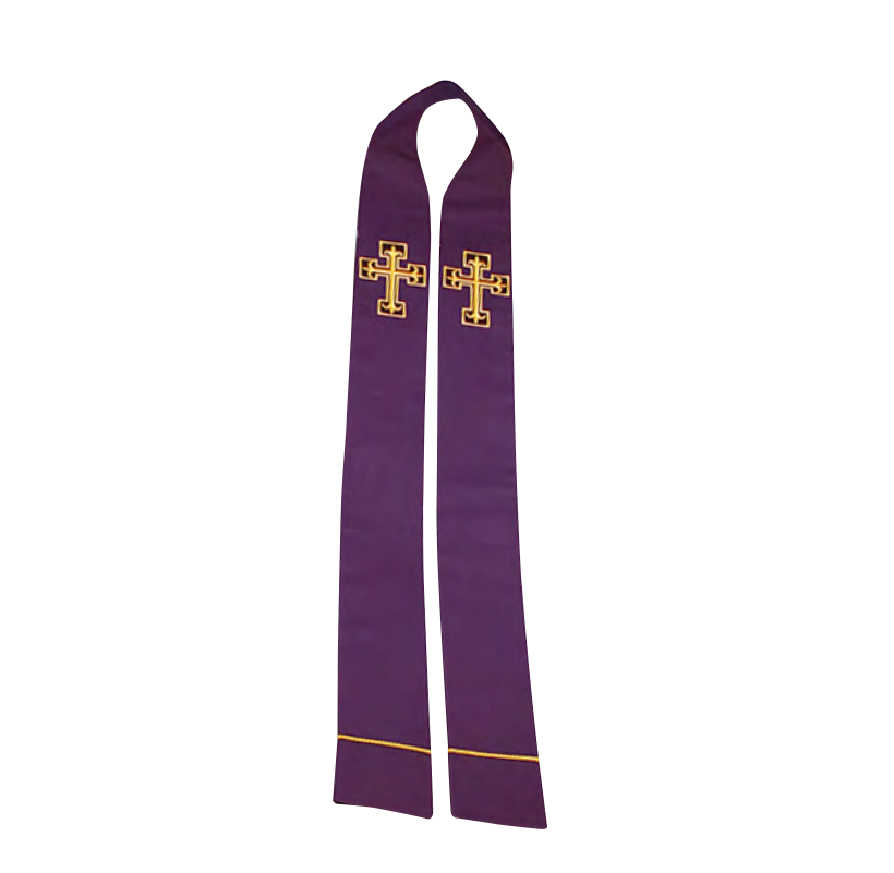 Purple stole with gold cross design on a white background