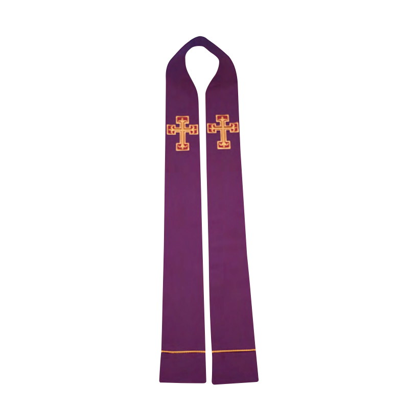 Purple stole with gold cross design on a white background