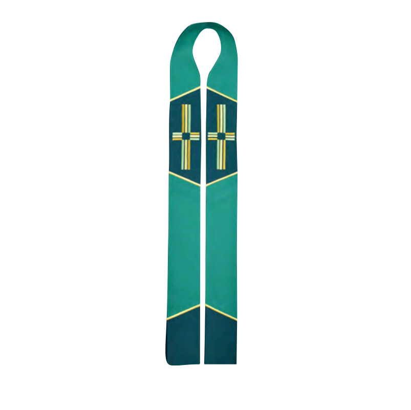 Green bookmark with gold accents on a white background