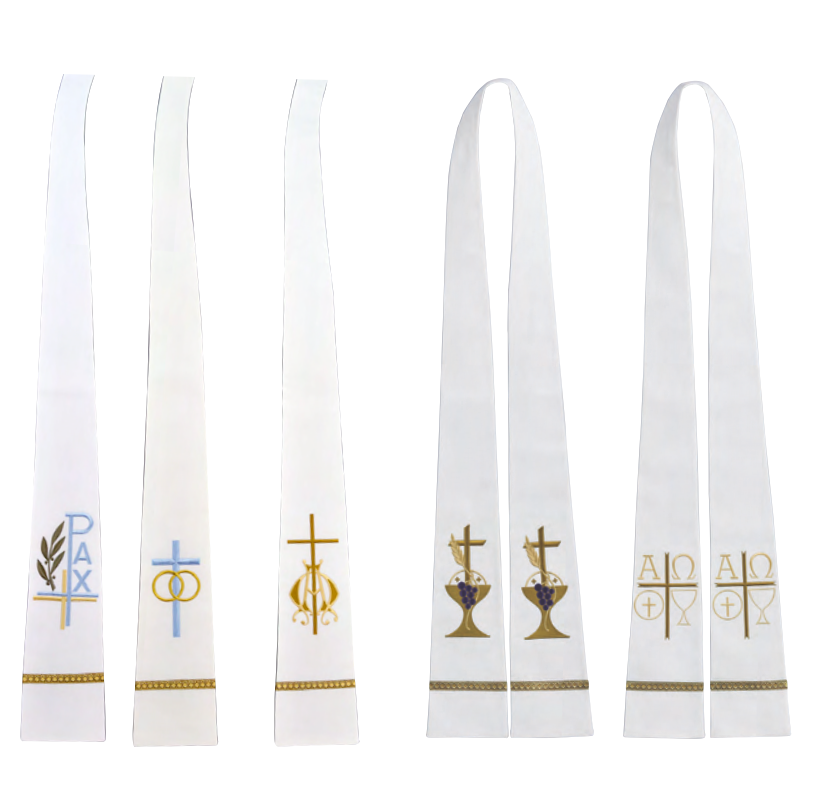 Set of white ribbons with religious symbols on a white background