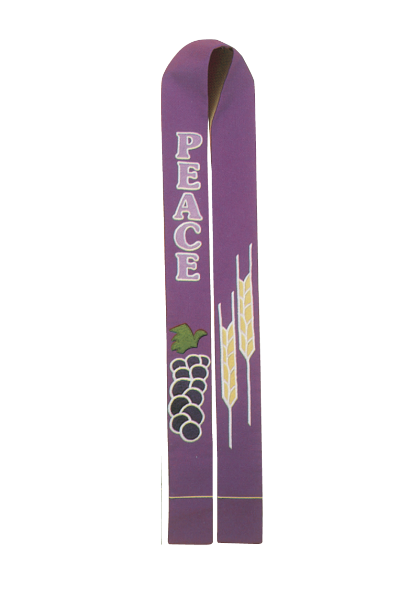 4504P110 - Purple – “Peace” with appliqué wheat, grapes, and embroidered text